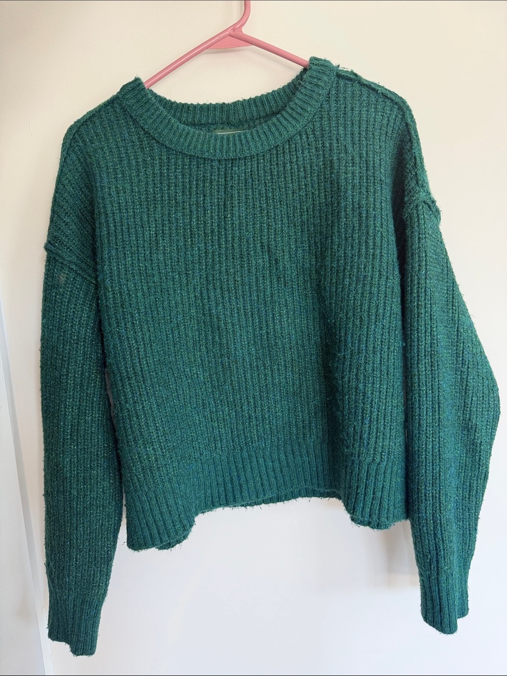 Dark Green Women's Ribbed Crewneck Sweater